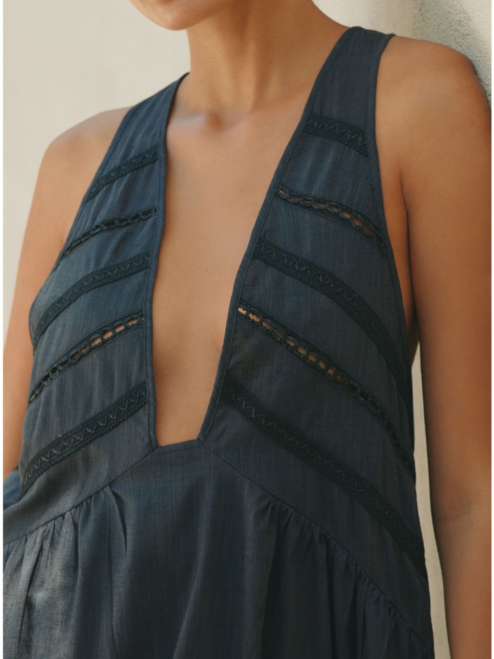 Anthropologie Deep V Swim Cover-Up in Dark Navy